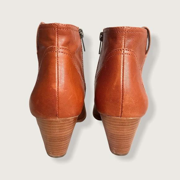 Frye Reina Genuine Cognac Leather Pull On Everyday Casual Wood Heel Ankle Bootie - Picture 8 of 14